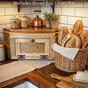 Solid Wood Corner Bread Box Counter-Rustic Farmhouse Kitchen Storage,Vegetable Bin Kitchen Cabinet for Countertop,Primitive Potato Bin