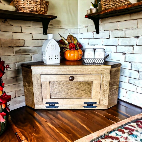 Wood Corner Bread Box Wooden Breadbox Kitchen Storage Primitive Storage Bin  Rustic Bread Box Modern Farmhouse Kitchen Decor Vegetable Potato 