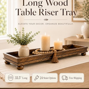 Long Wood Table Riser Centerpiece Tray | Kitchen Island | Mantle Decorative Tray | Handcrafted Coffee Table Stand |Coffee Table Tray display
