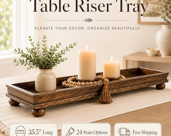 Long Wood Table Riser Centerpiece Tray | Kitchen Island | Mantle Decorative Tray | Handcrafted Coffee Table Stand |Coffee Table Tray display