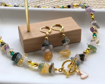 Gemstone Necklace and Earrings | Dainty Earrings | Handmade Jewellery Set | Pearl Necklace