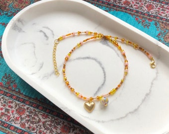 Orange Seed Bead Necklace | Handmade Necklace | Adjustable | Summer Necklace