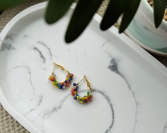 Handmade Colourful Beaded Hoop Earrings