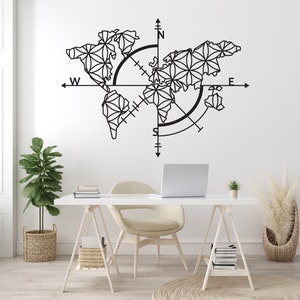 Große Metall Weltkarte Wand dekor, Metall Wandkunst, Weltkarte Kompass Kontinent, Metall Wanddekoration, Home Office Dekor, Geschenk für Ihn