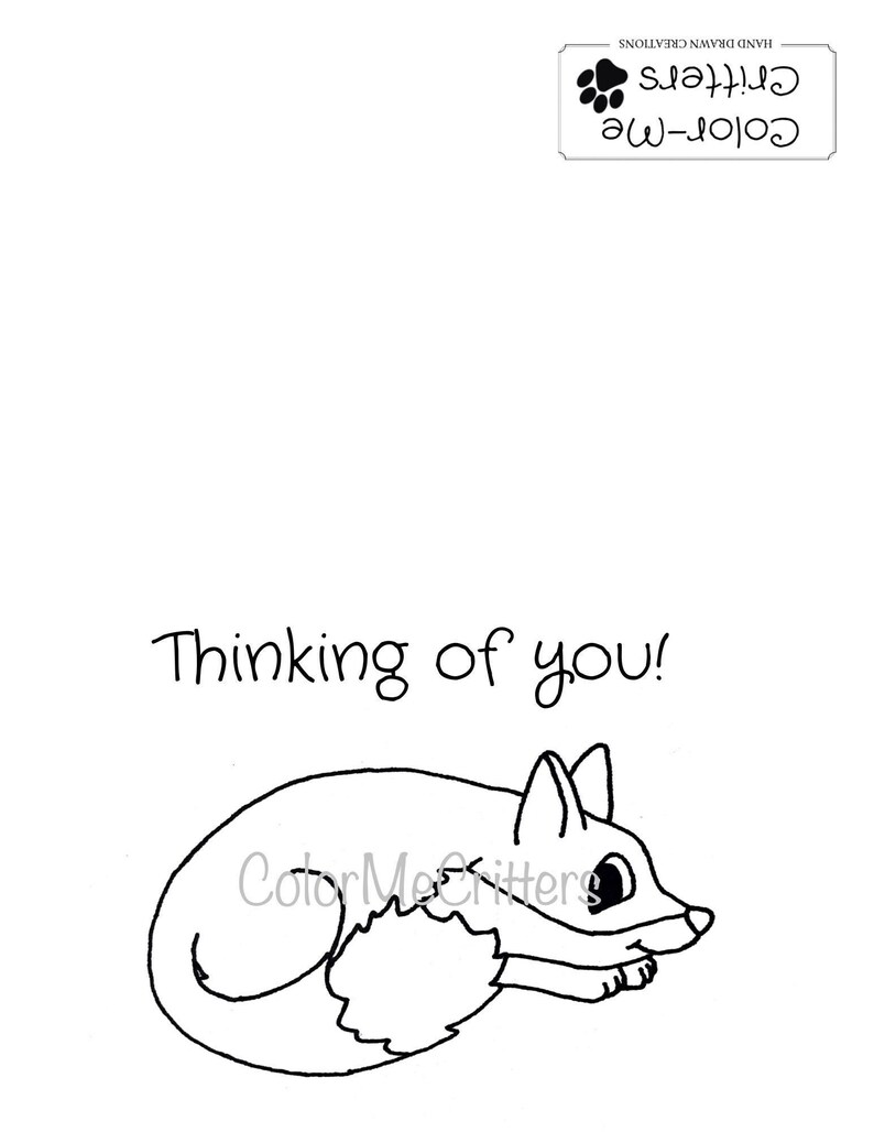Printable Hand Drawn Fox Kids Coloring Page Card - Etsy