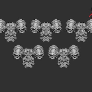 May include: Eight 3D printed gray plastic model parts for a sci-fi miniature. Each part features a detailed design with multiple circular vents and a central fan.