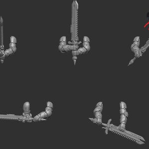 May include: A collection of 3D-rendered miniature figures, each depicting a sword held by armored arms. The swords have detailed blades and handles. The figures are in various poses against a dark gray background. The Craft Mini logo is visible.