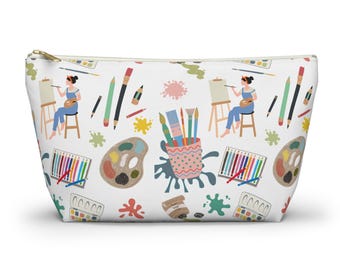 Cozy Artist Accessory Pouch, Cute Makeup Bag, Ideal Gift for Book Lovers, Eco-Friendly Storage, Floral Book Motif