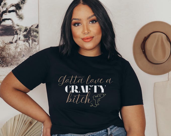 Featured listing image: Crafty Bitch Short Sleeve Tee, Funny Crafting Shirt, Gift for Crafters, DIY T-Shirt, Humorous Craft Lover Apparel