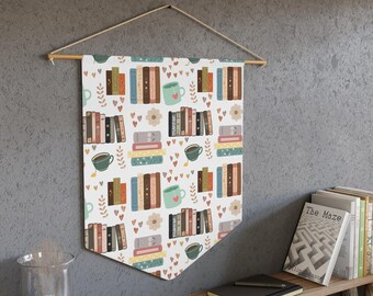 Books & Coffee Pennant Wall Decor, Cozy Reading Room Banner, Book Lover's Gift, Home Library Decor, Study Space Wall Hanging