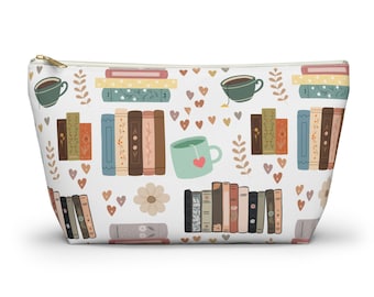 Cozy Bookish Accessory Pouch, Cute Makeup Bag, Ideal Gift for Book Lovers, Eco-Friendly Storage, Floral Book Motif