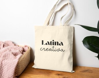 Latina Creativa Cotton Canvas Tote Bag | Eco-Friendly Shopper, Reusable Bag, Gift for Her, Arts & Crafts, Everyday Use