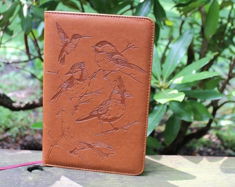 Birds Refillable Faux Leather Journal by SohoSpark, 6x8 Vegan Lined Writing Journal for Women or Men