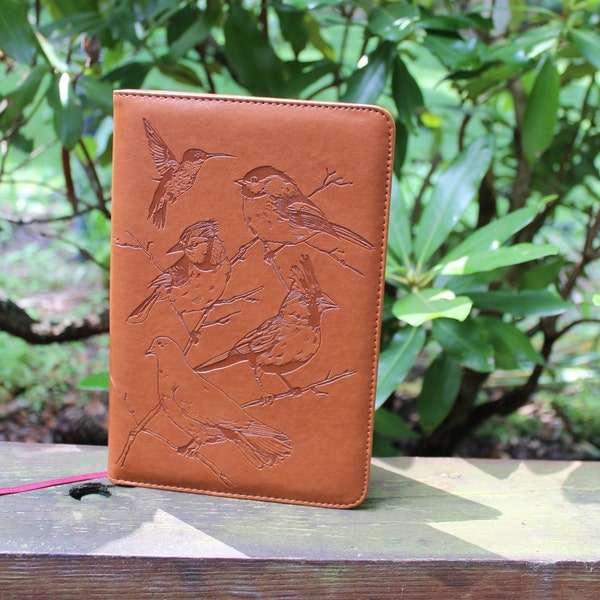 Birds Refillable Faux Leather Journal by SohoSpark, 6x8 Vegan Lined Writing Journal for Women or Men