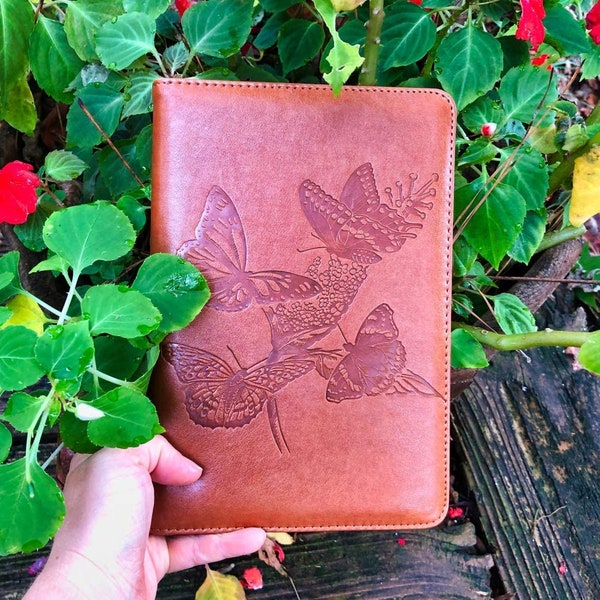 Butterflies Refillable Faux Leather Journal by SohoSpark, Mens Journal, 6x8 Vegan Lined Writing Journal for Women