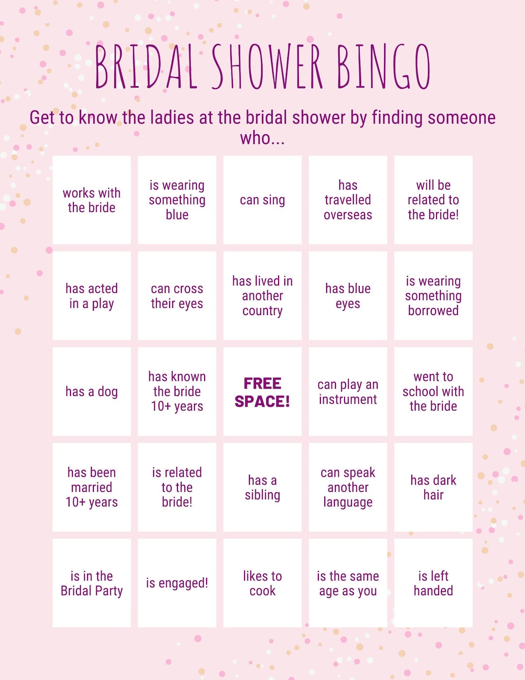 Bridal Shower Bingo Etsy