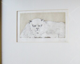 Leonor Fini Etching on Paper Framed "Brooding Cat"