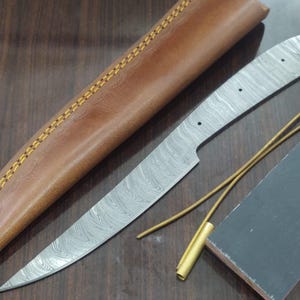 DIY Damascus Steel Fish Fillet Knife Making Kit: Wood Handle, Leather Sheath