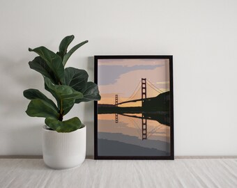 Golden Gate Bridge Poster, San Francisco California, Digital Wall Art