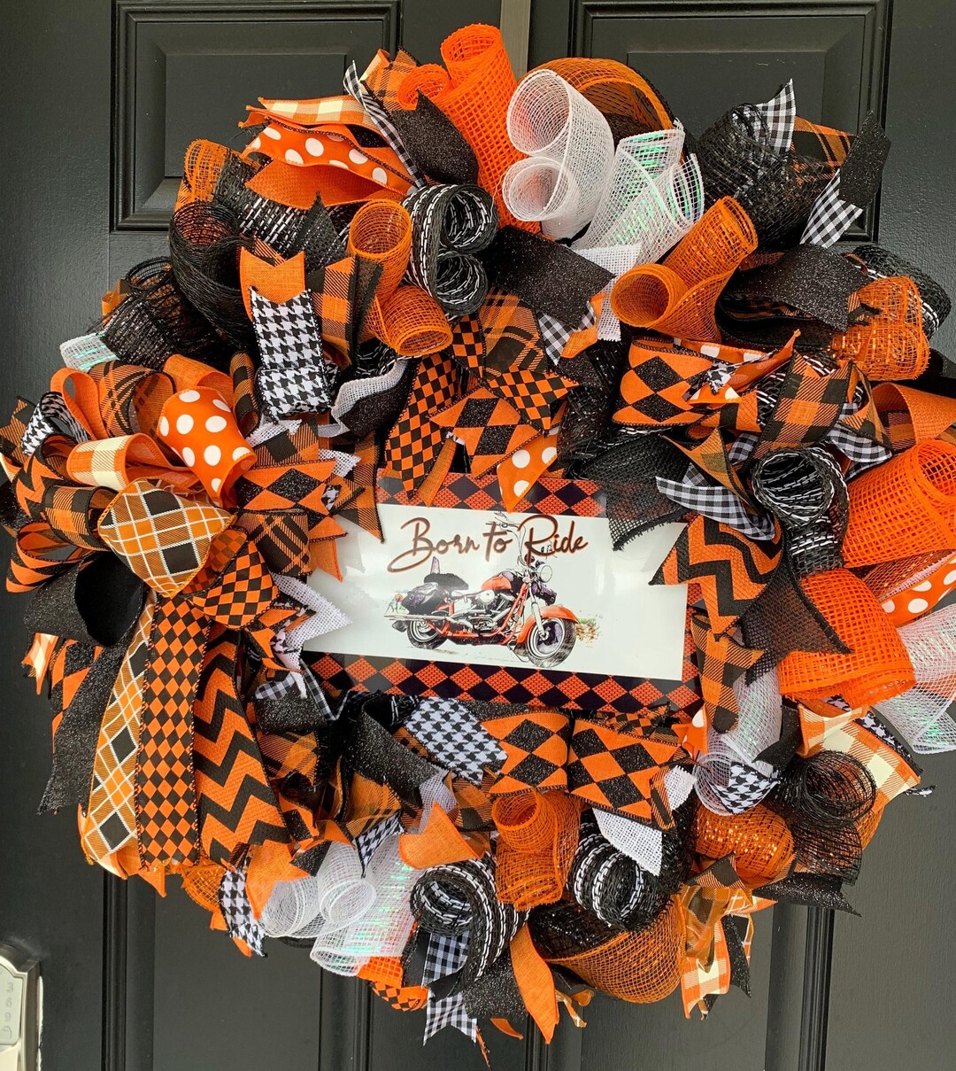 Motorcycle Ribbon Wreath, Born to Ride, Orange, Black & White (26 ...