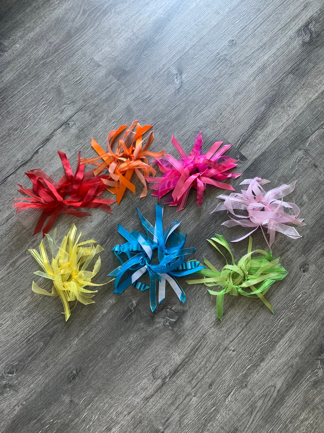 Hair Ribbons Set of 7. Every Day Hair Ribbons. Red, Orange, Hot Pink