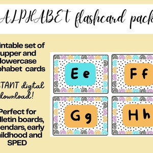 Grand Alphabet Flashcards - Cartes flash ABC imprimées pour les salles de classe, décor de classe boho, travail de révision boho, ressource de jardin d'enfants