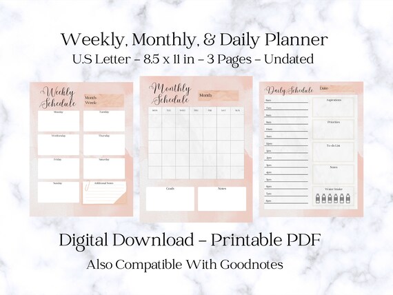 Cute Daily Planner A4 and US Letter // Diary Pages Instant 