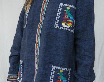 size L handmade Guatemalan woven and embroidered jacket blouse