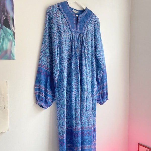 Vintage jaren 70 Indiase blockprint jurk gaas - gemaakt in Pakistan - maat XS/S - boho hippie boho india