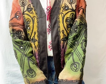 size L 1980s Indian embroidered rainbow coat with mirrors