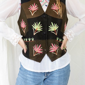 size M L leather suede patchwork waistcoat