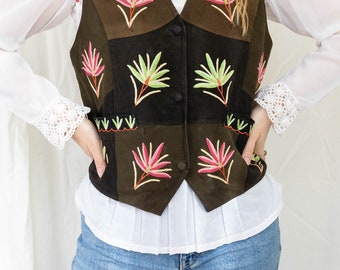 size M L leather suede patchwork waistcoat