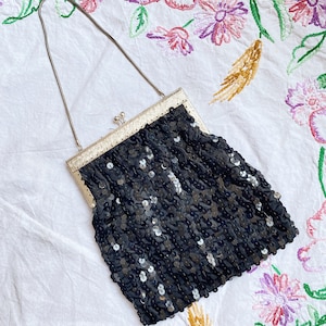 Vintage 1960 black sequin purse evening bag