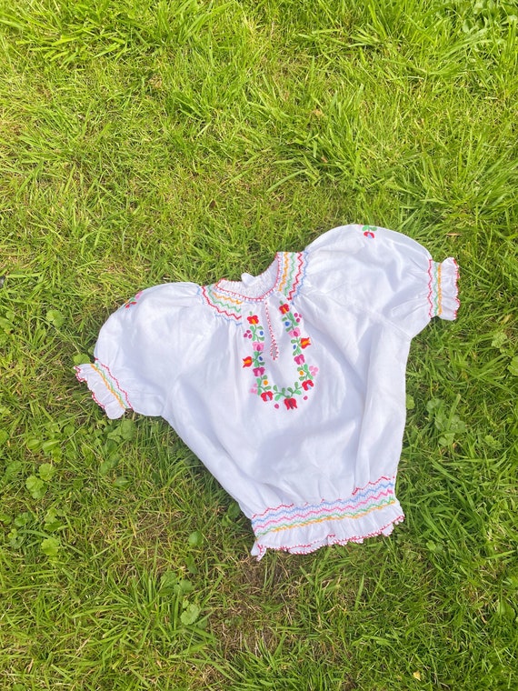 Vintage kids 1970s Hungarian embroidered blouse -… - image 1