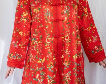 size M-L pure silk Chinese embroidered jacket with flowers and birds