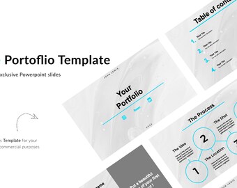 Blue Digital Portfolio Powerpoint Template - Blue and Gray - Photography Presentation