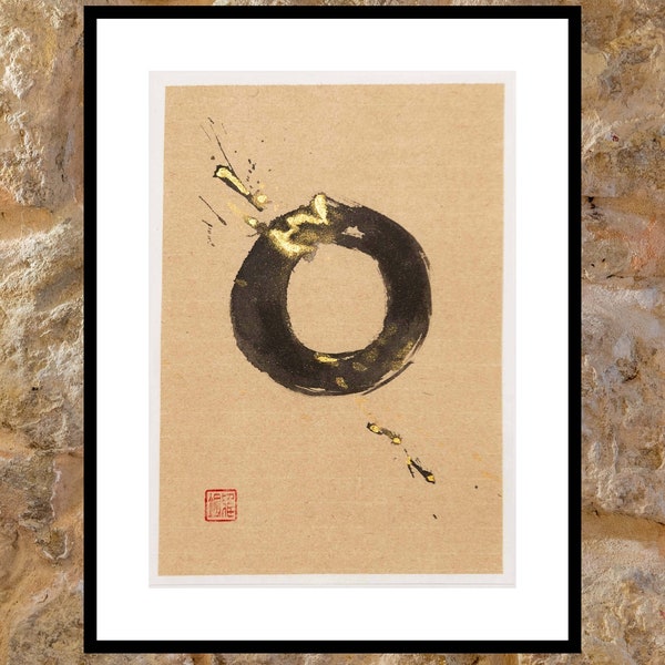 Enso circle. Buddhism circle. Japanese calligraphy. Ink on rice paper. Unframed.