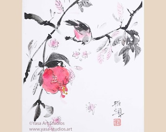 墨絵：竹林の鳥、日本の水墨画 - Etsy 日本