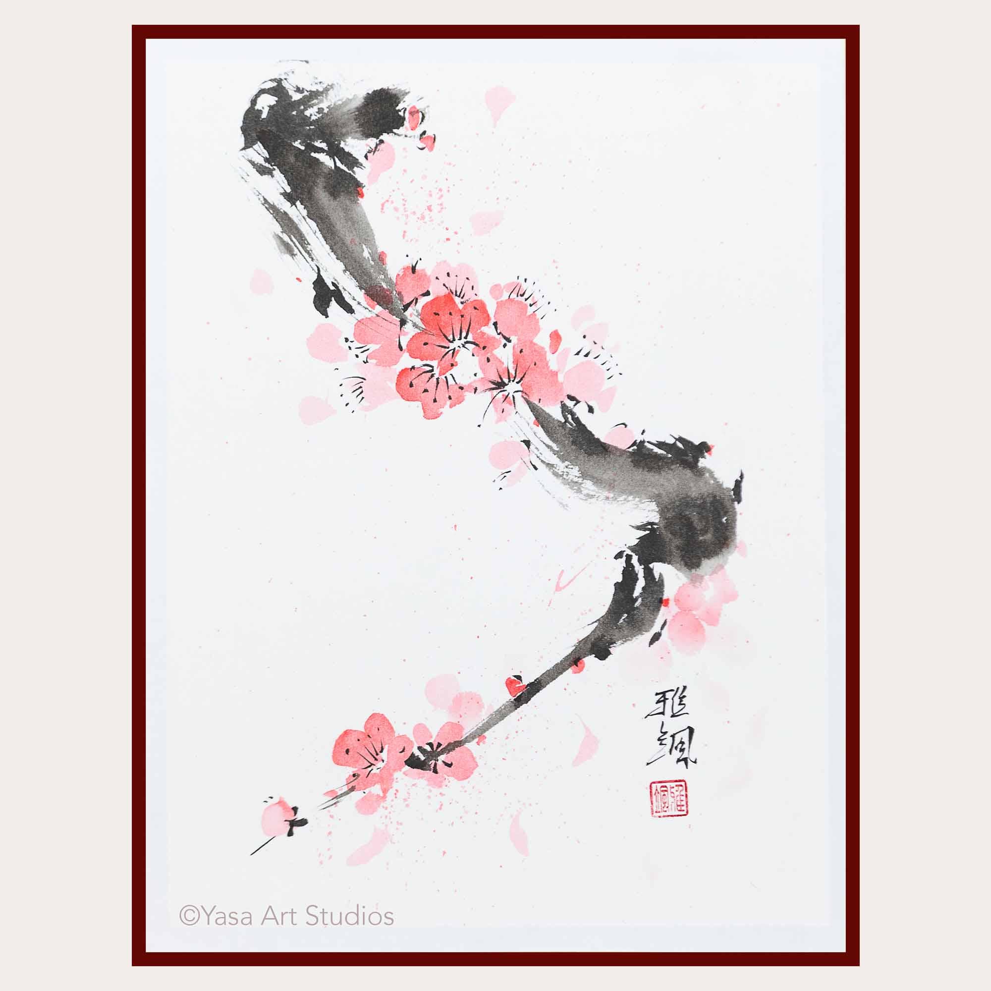 Buy Original Cherry Blossom Painting: Japanese Sumi-e Ink Art