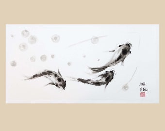 Three koi fish. 72x38 cm | 28x15"