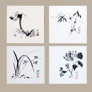 四君子図：中国の墨絵芸術 - 梅、蘭、竹、菊 - Etsy 日本