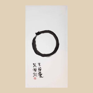 Cerchio Enso con proverbio cinese - Dipinto originale a inchiostro su carta di riso - Arte murale giapponese Sumi-e senza cornice
