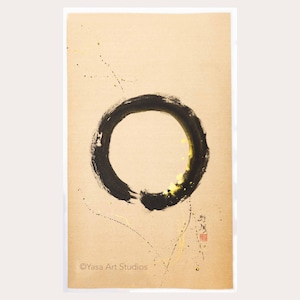Grande opera d'arte dipinta a mano con cerchio Enso - Inchiostro e acquerelli su carta di riso - Calligrafia giapponese senza cornice - Arte murale originale