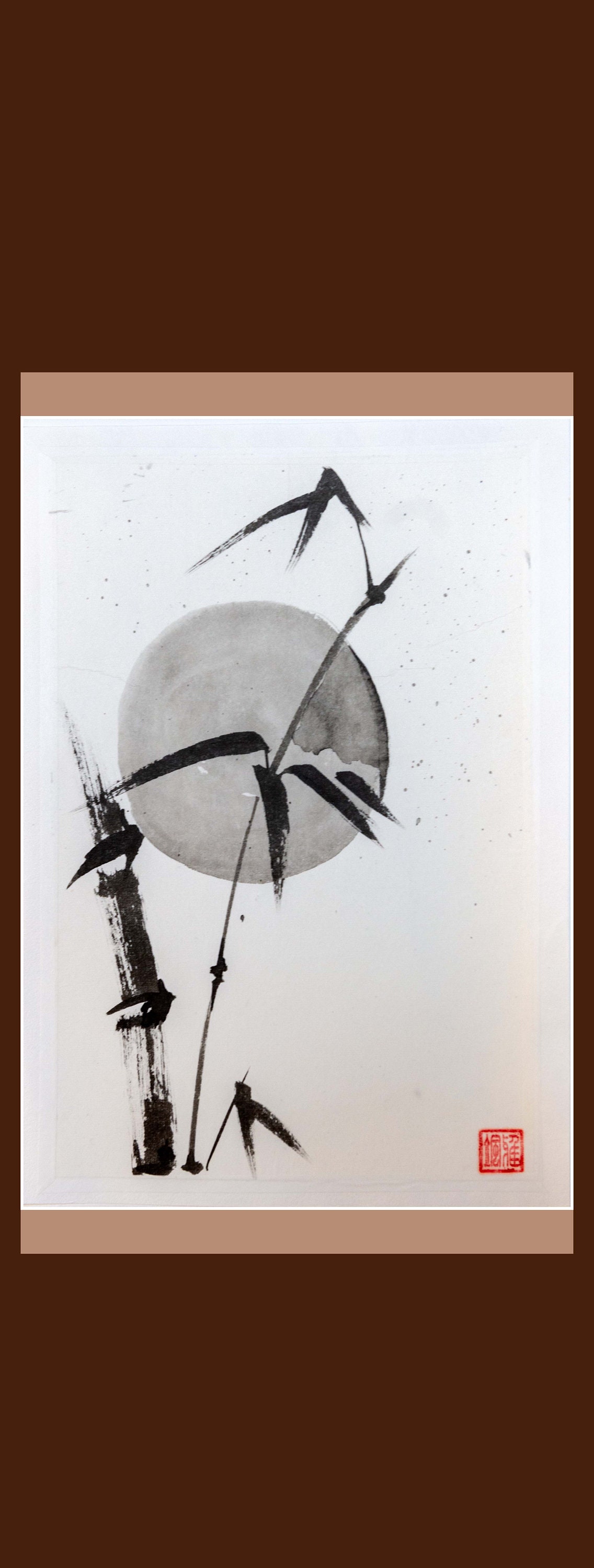 Sun Rising On Ink Bamboo and Full Rising Sun. Bamboo Sumie. Bamboo and Sun. Japanese Ink ...