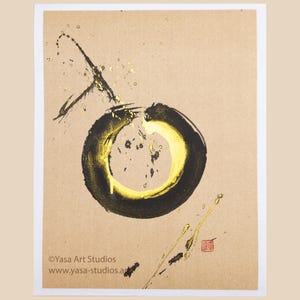 Gold and Black Enso: Hand-painted Ink & Watercolour Original Artwork on Rice Paper