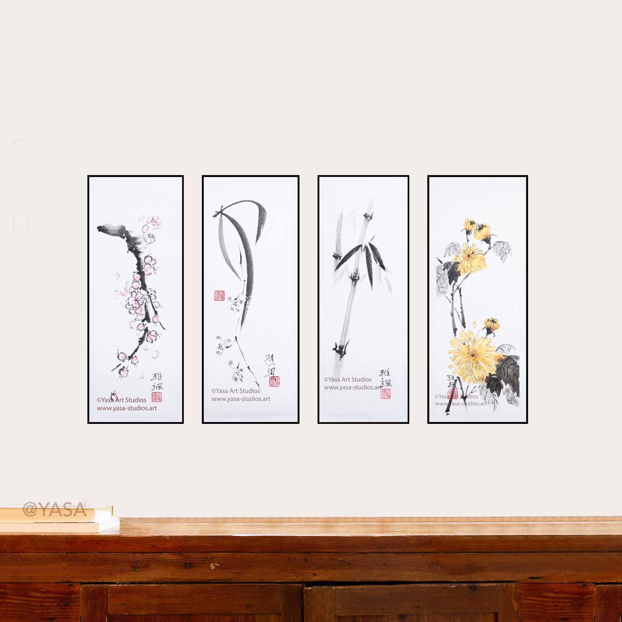 Four Gentlemen Paintings: Set of Four Original Artworks - Bamboo