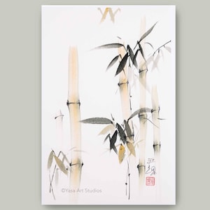 Bamboo watercolour - original painting on rice paper - Japan zen wall art - minimalist nature artwork