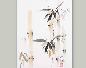 Bambu akvarell - originalmålning på rispapper - japansk zen väggkonst - minimalistisk naturkonstverk