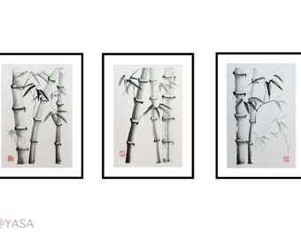 Bamboo. Set of three paintings. 25x38 cm | 10x14.9" (each)