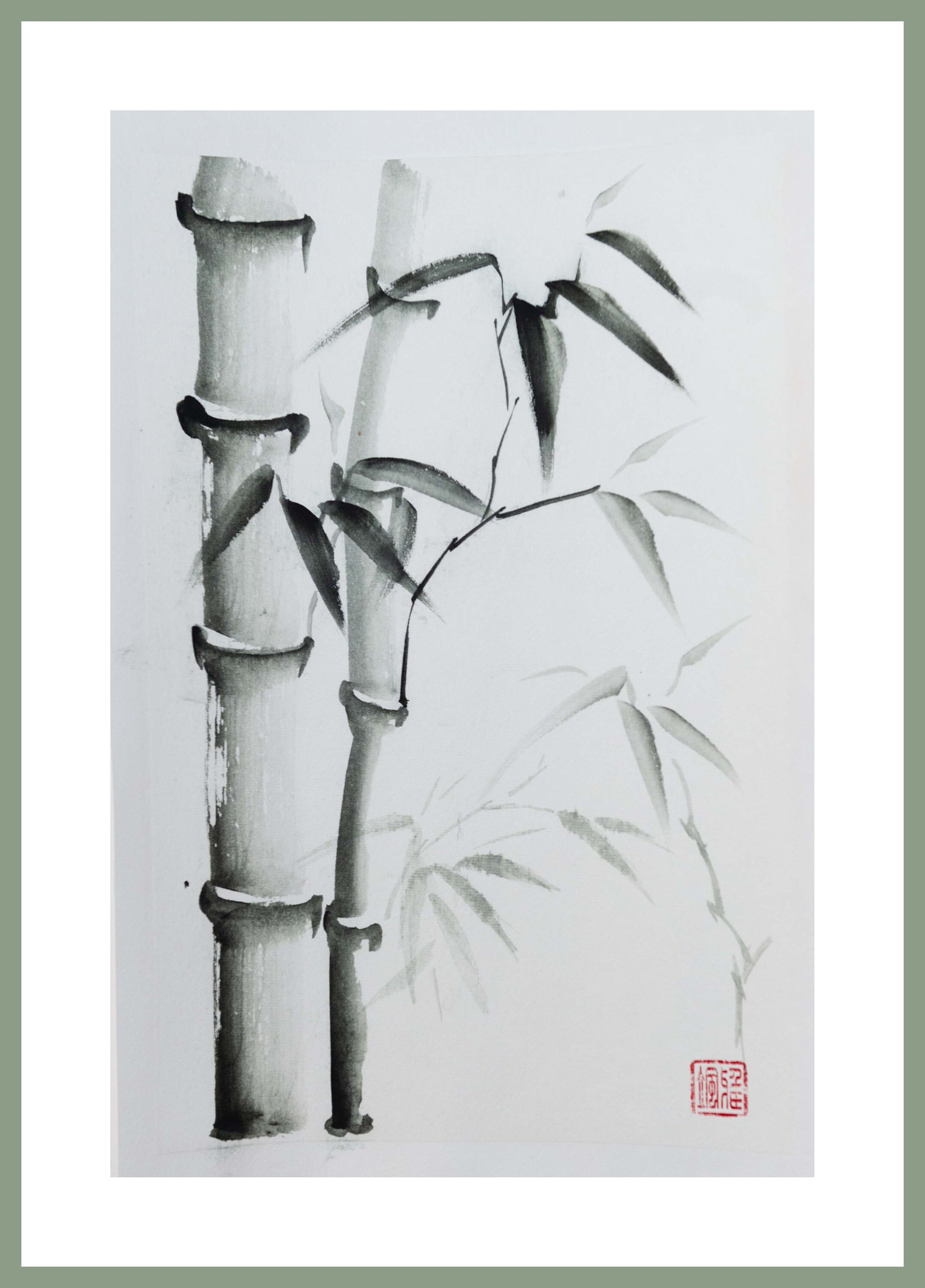 Hand-painted Bamboo Art Set Set of 3 Sumi-e Paintings Japanese Zen ...
